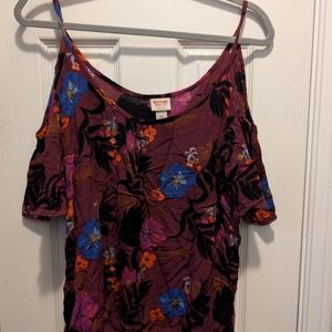 Mossimo Supply Co. Women's Floral Cold Shoulder Top - Purple and Black